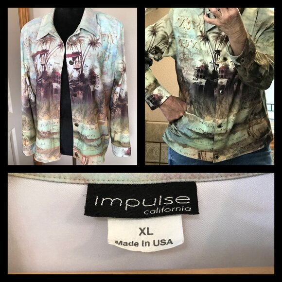 Impulse California Button-Down Shirt: Vintage World Map Print Blouse, Size XL - Picture 10 of 10